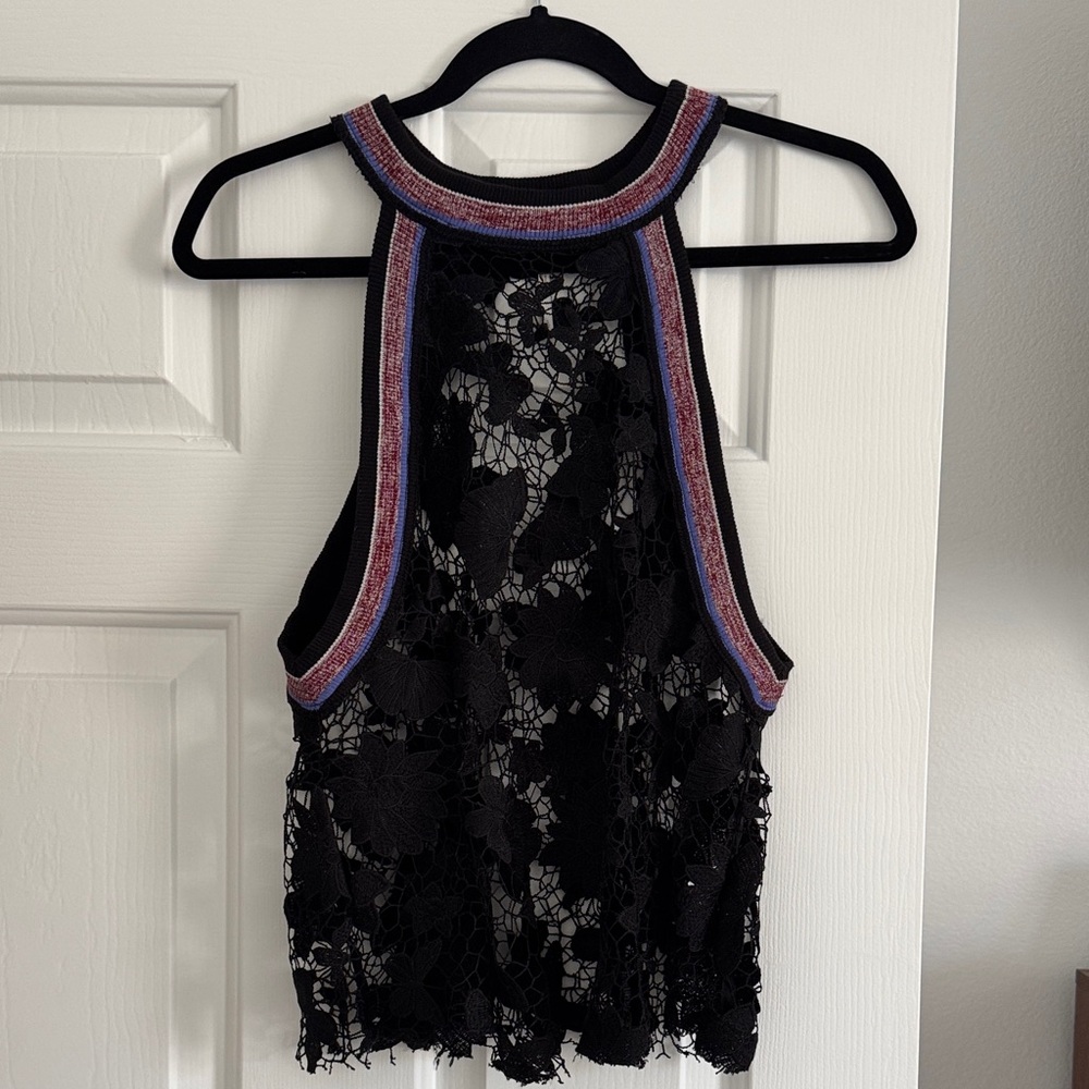 Free People Black Lace Tank with Multicolor Trim